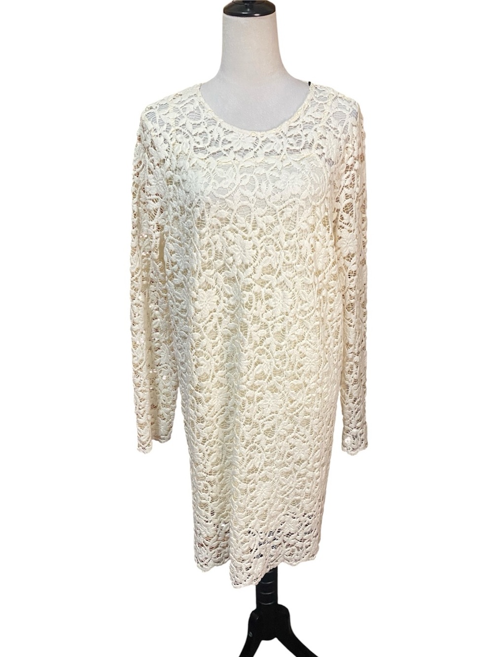 NWT FUTURE COLLECTIVE Ivory Crochet Lace Long-Sleeve Dress
